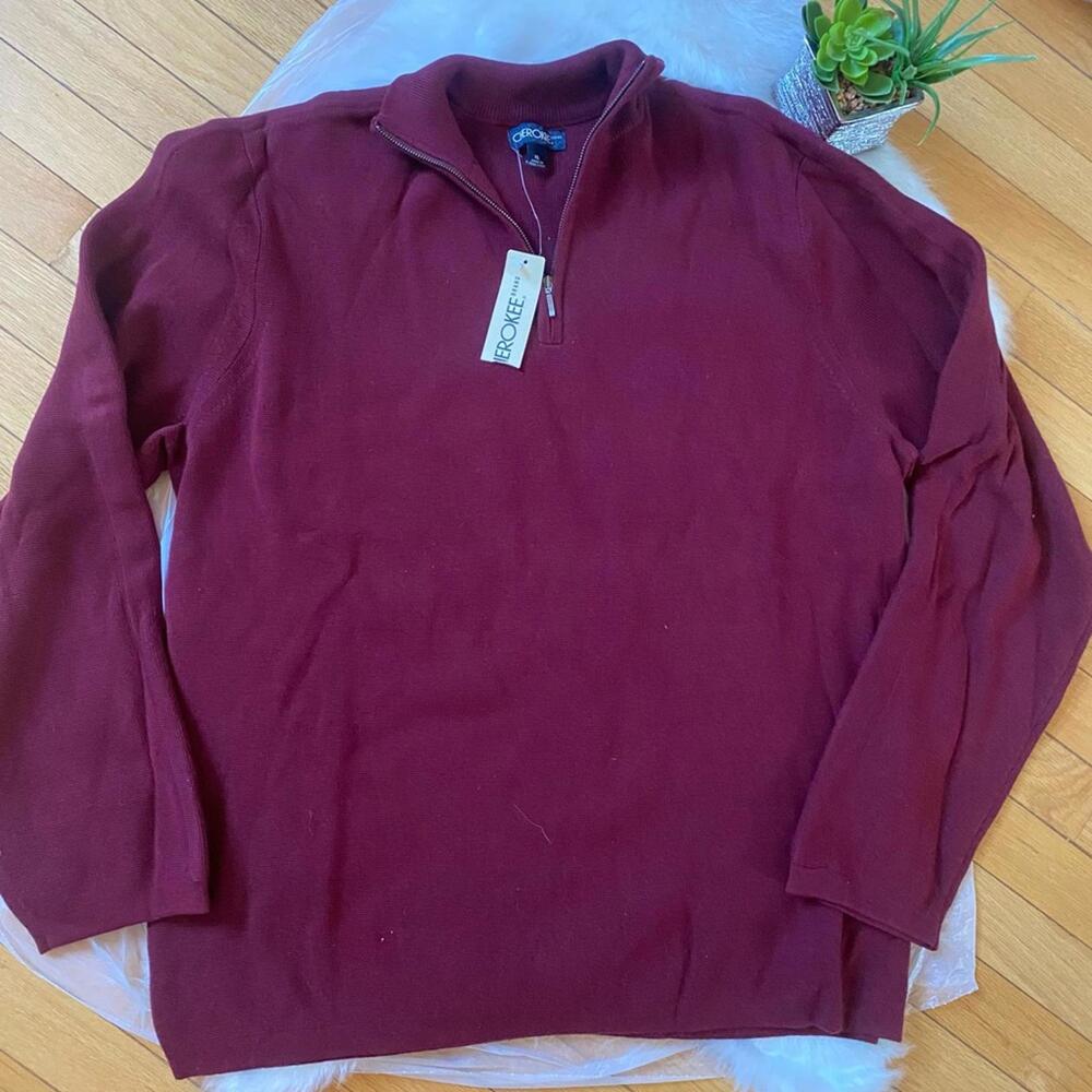 Cherokee Men's Burgundy Quarter-Zip Sweater XL